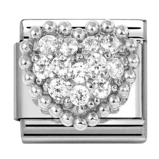 Nomination - Stort sølv hjerte med pavé zirkonia