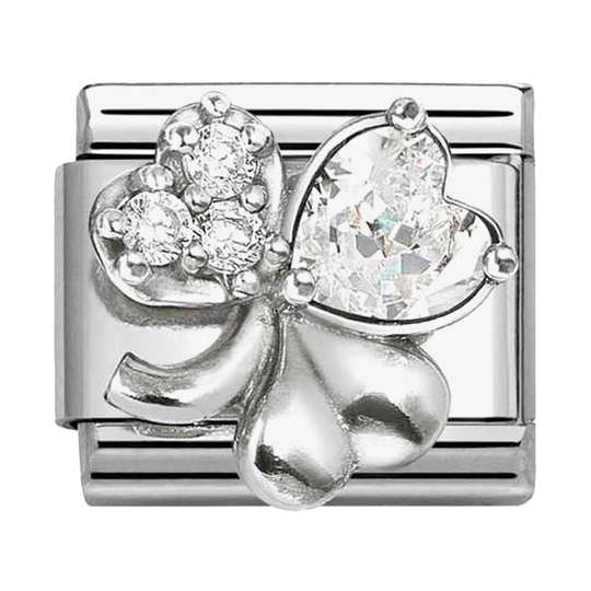 Nomination - Trekløver med hvidt hjerte i sølv