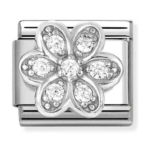 Nomination - Stor sølv blomst med pavé zirkonia