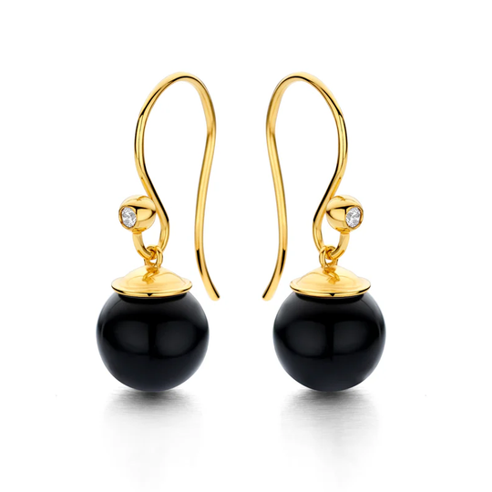 Spirit Icons - Figaro black earhangers in gold plated