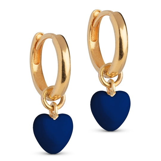 Enamel - Lange polierte blaue hoops Herz Ohrringe