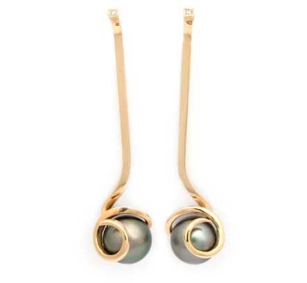 Per Borup - Una, 14ct earrings with pearls and 0.02ct diamonds