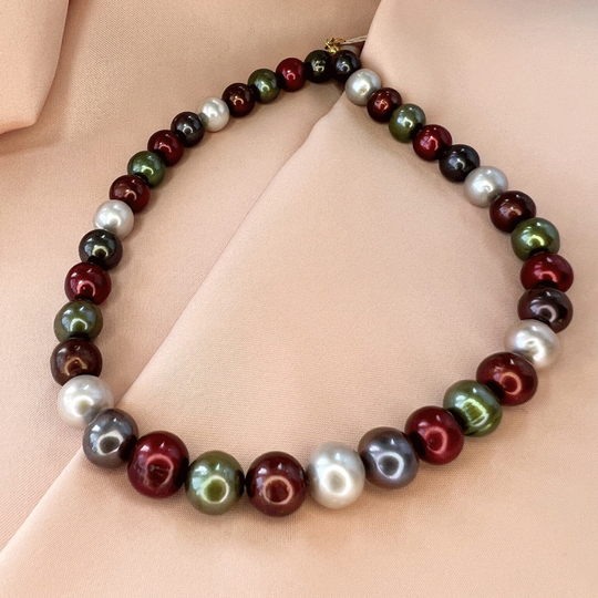 Little Pearlie - Autumn Glow, Bunte Halskette mit großen Süßwasserperlen