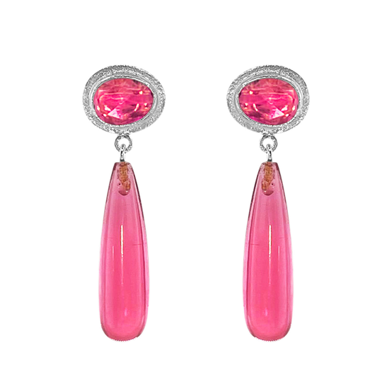 SFB - Long pink crystal stone silver earrings