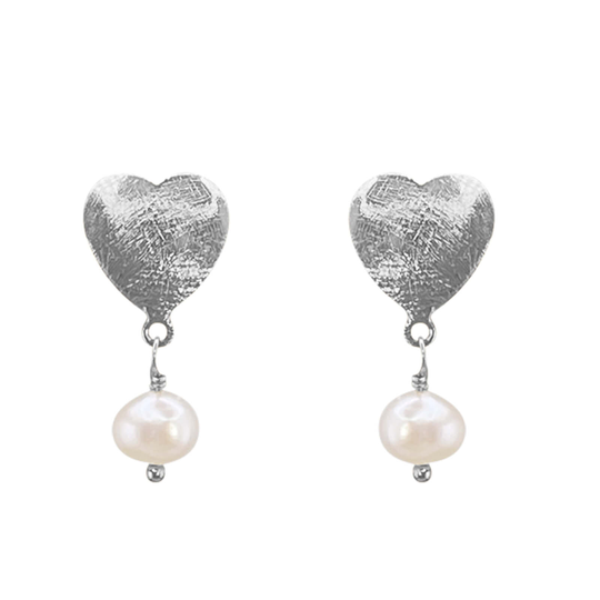 SFB - Dangling Pearl heart Earrings, silver