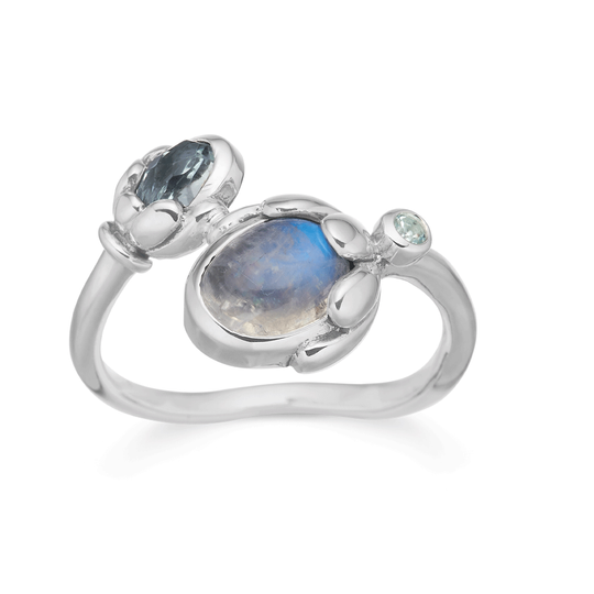 Rabinovich - Bud, Ring mit Regenbogen-Mondstein und blauen Edelsteinen