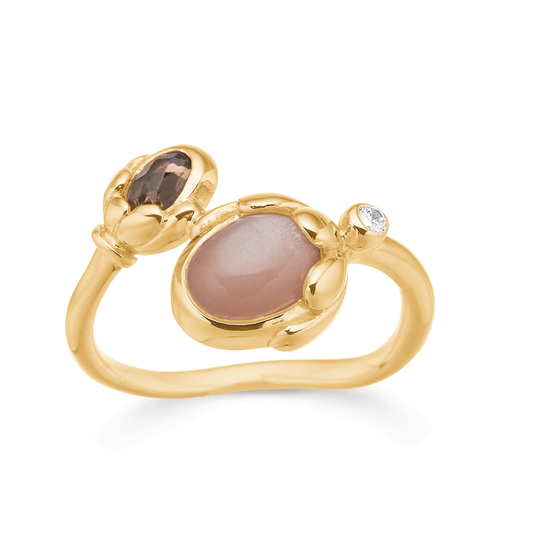 Rabinovich - Bud, Vergoldeter Ring mit Pfirsich-Mondstein und Rauchquarz