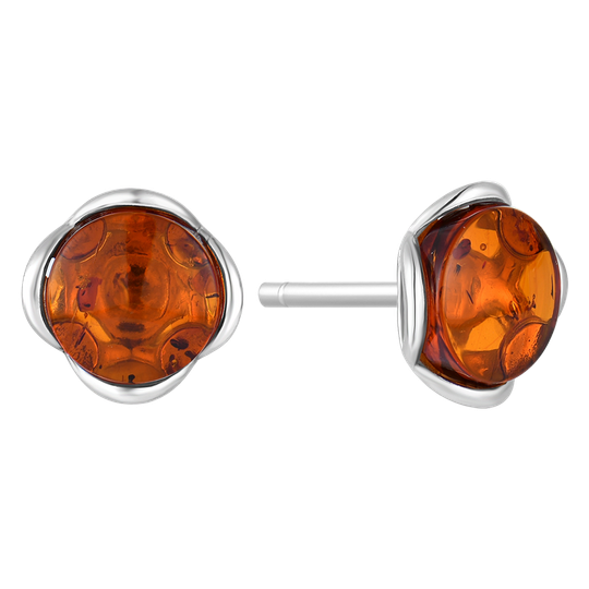 Støvring - Round amber earrings, silver