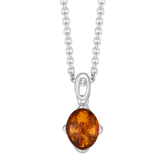Støvring - Oval Amber pendant with pattern, necklace