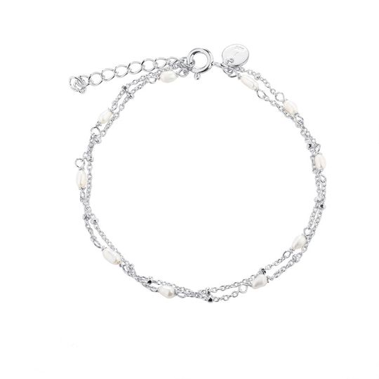 Aqua Dulce - Rice Dot, silver pearl double bracelet