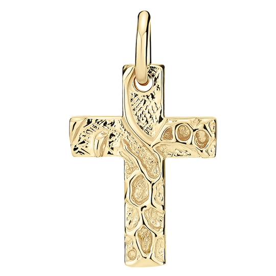 Lund - Raw gold cross with pattern, 17x12mm