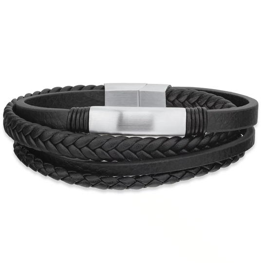 Force - Braided black 4-row leather bracelet