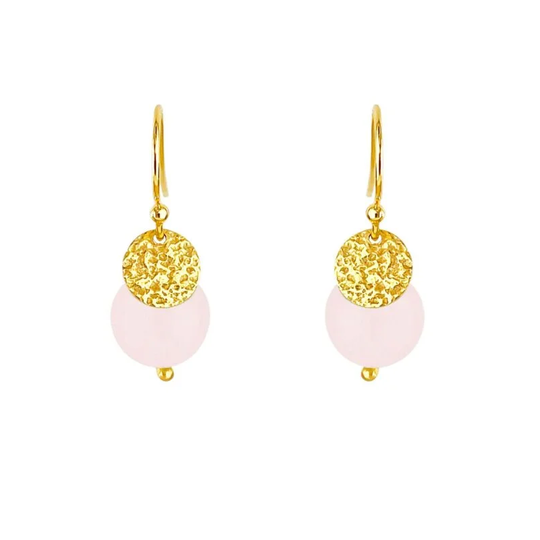 SFB - Dangling rose quartz earrings, gold plated