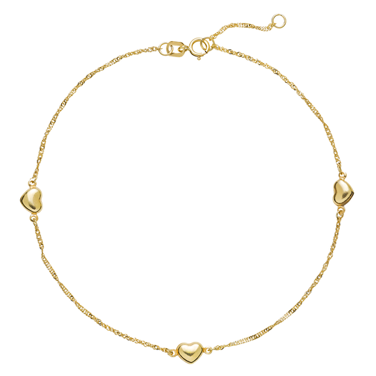 Lund Copenhagen - Singapore anklet with hearts, gold