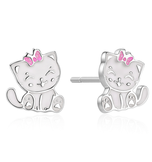 Støvring - White small cat earrings