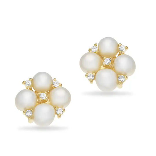 Scrouples - Gold 4 pearl and zirconia earrings