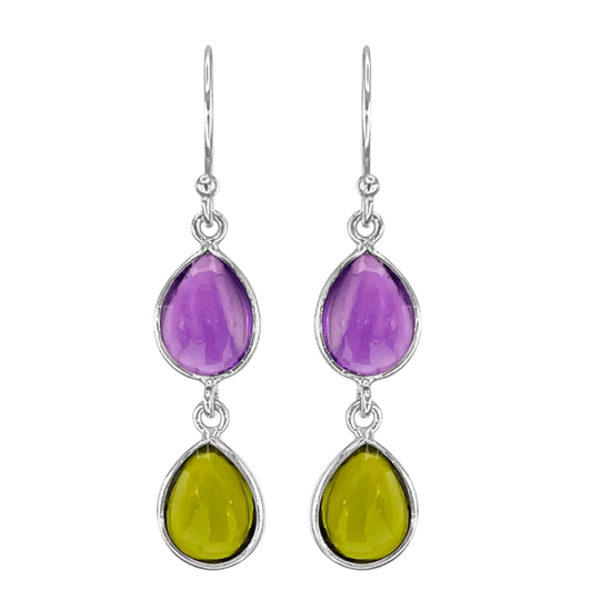 SFB - Tropfen silber Ohrhänger mit grune Kristallen und Amethysten