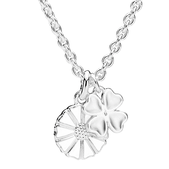 Lund - Daisy silver pendant, enamel and clover