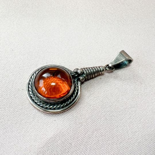 Amber brown long Pendant with amber