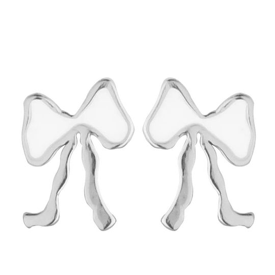 Jeberg - White bow enamel earrings, silver