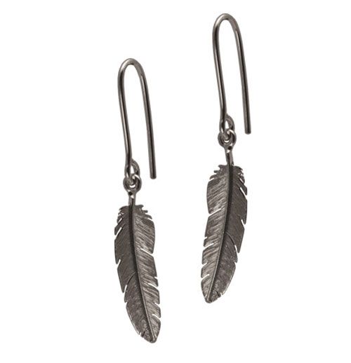 Heiring - Feather ear hangers, black silver