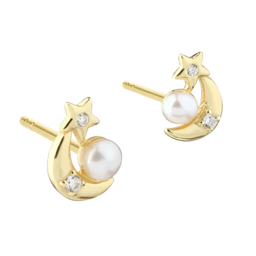 Aqua Dulce - Mond- & Stern-Ohrstecker mit Perle & Zirkonia