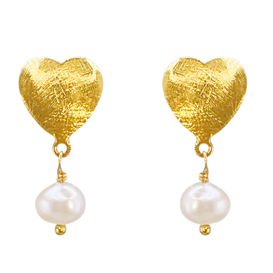 SFB - Large dangling Pearl heart Earrings, gold plated